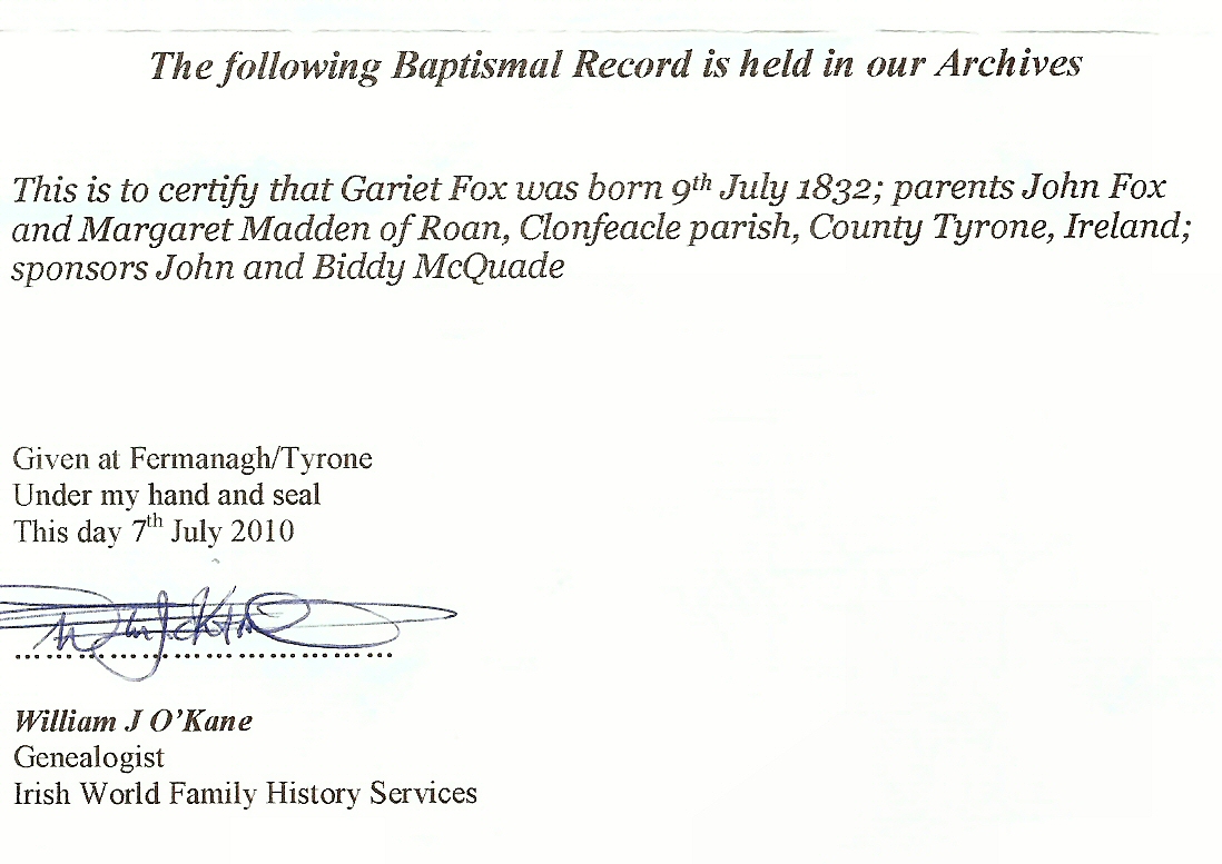 Fox Birth Record